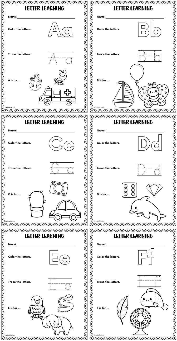 alphabet tracing and coloring pages letters a - f