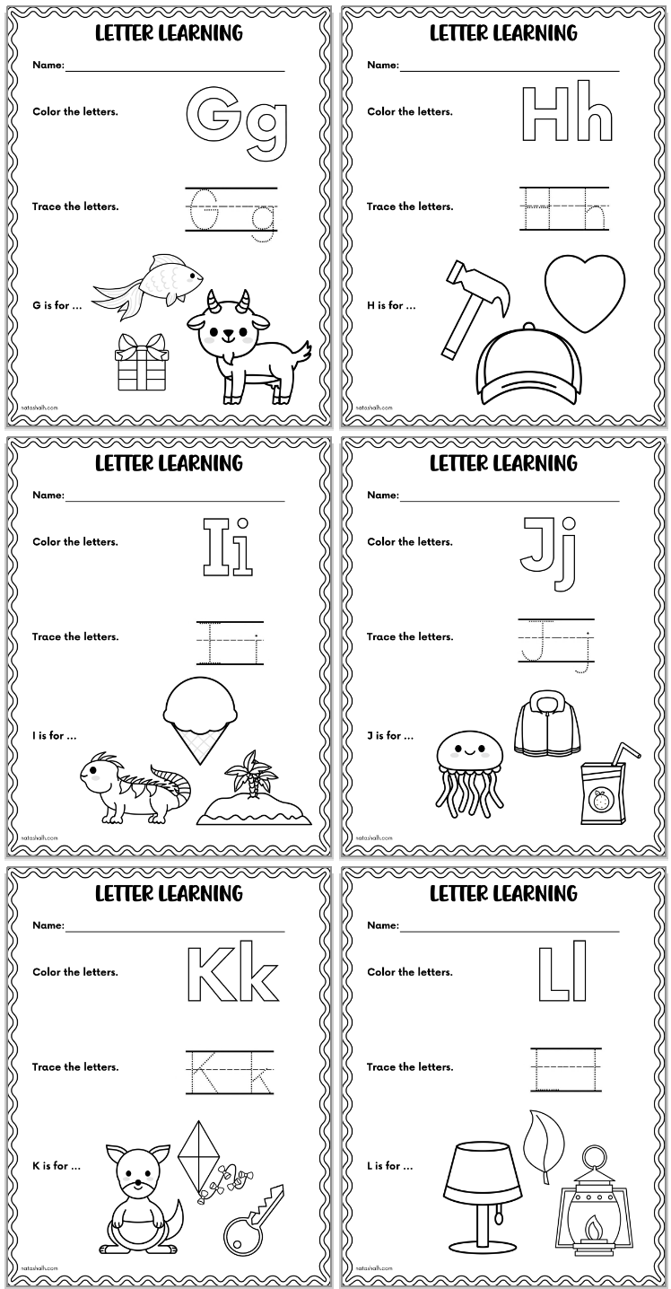 alphabet tracing and coloring pages letters g - l