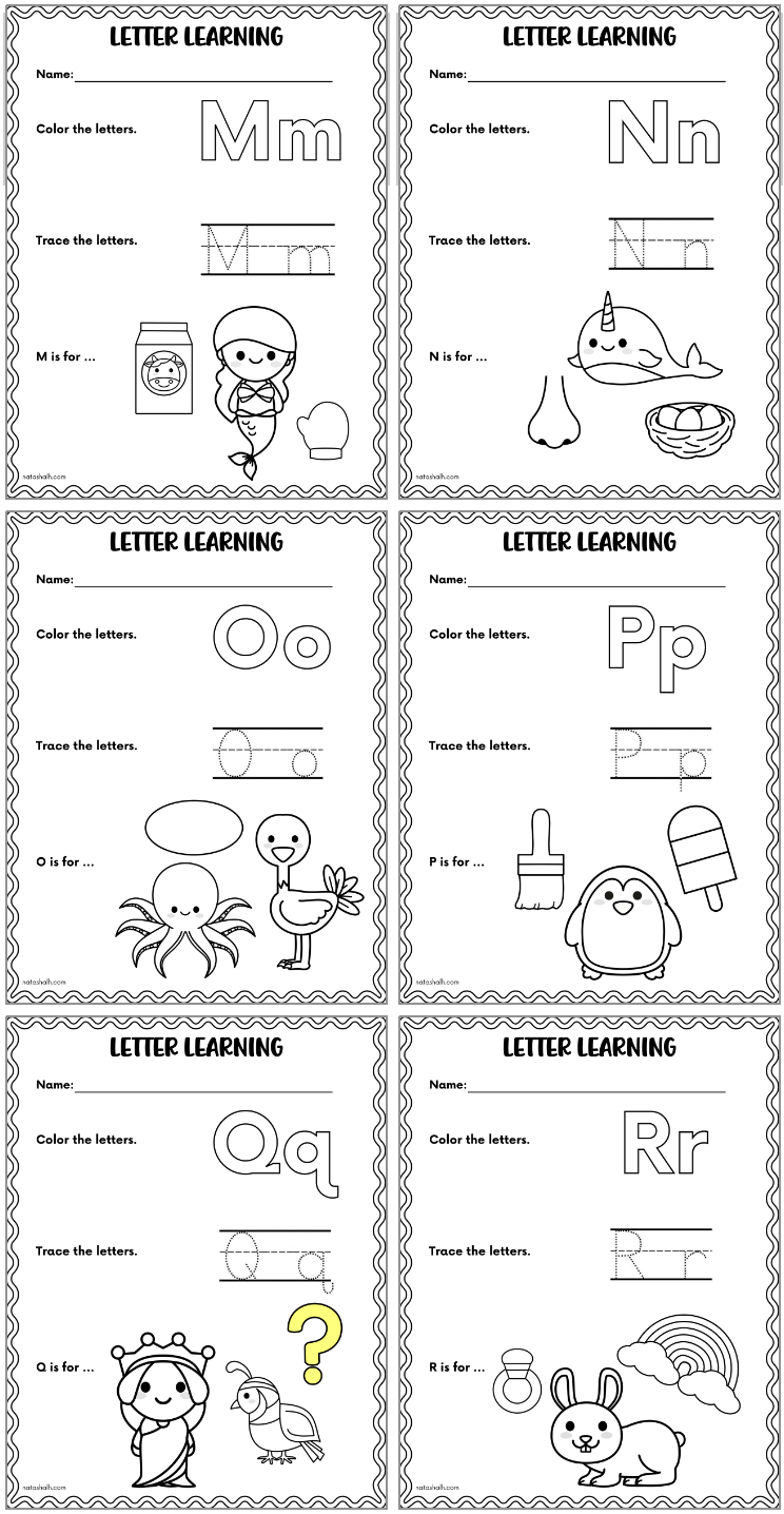 alphabet tracing and coloring pages letters m- r