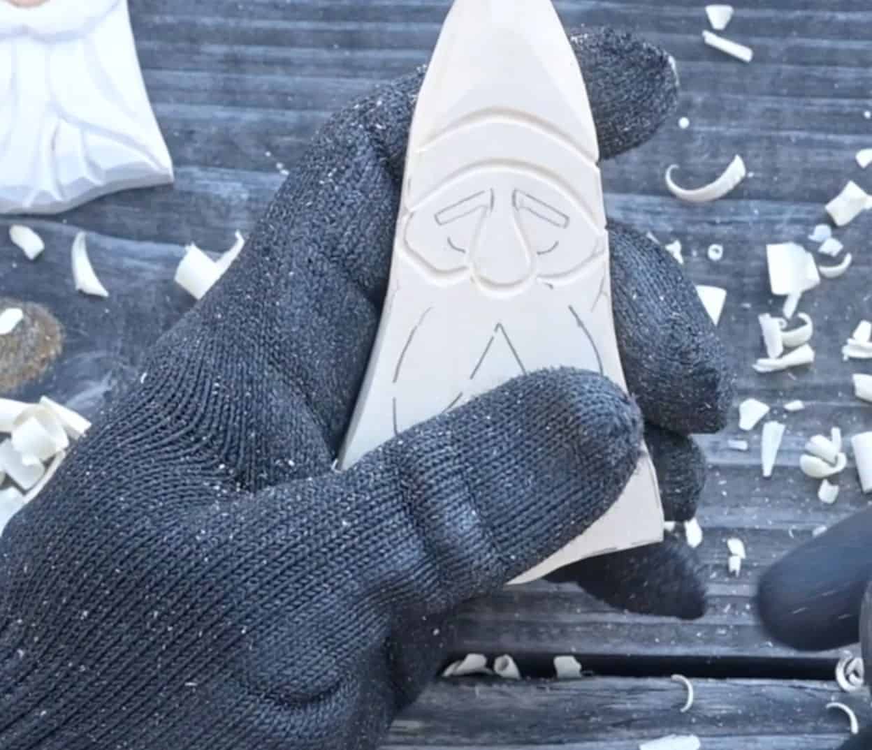 carving the hat brim for a wood santa