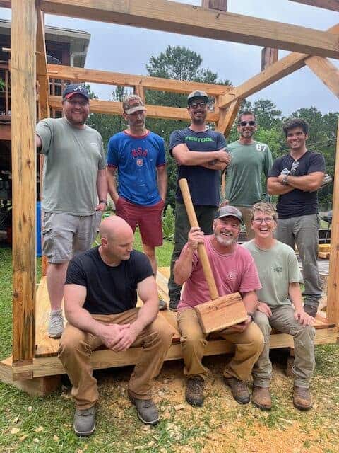 students at at timber framing class