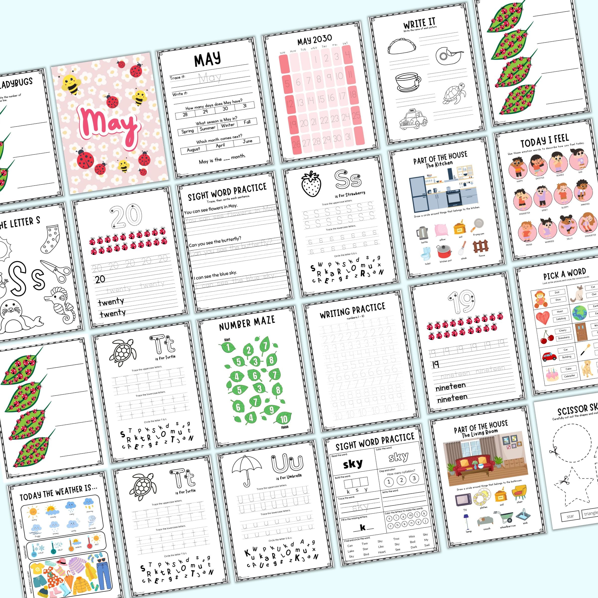 preview of 30 pages of May morning worksheet for kindergarten students