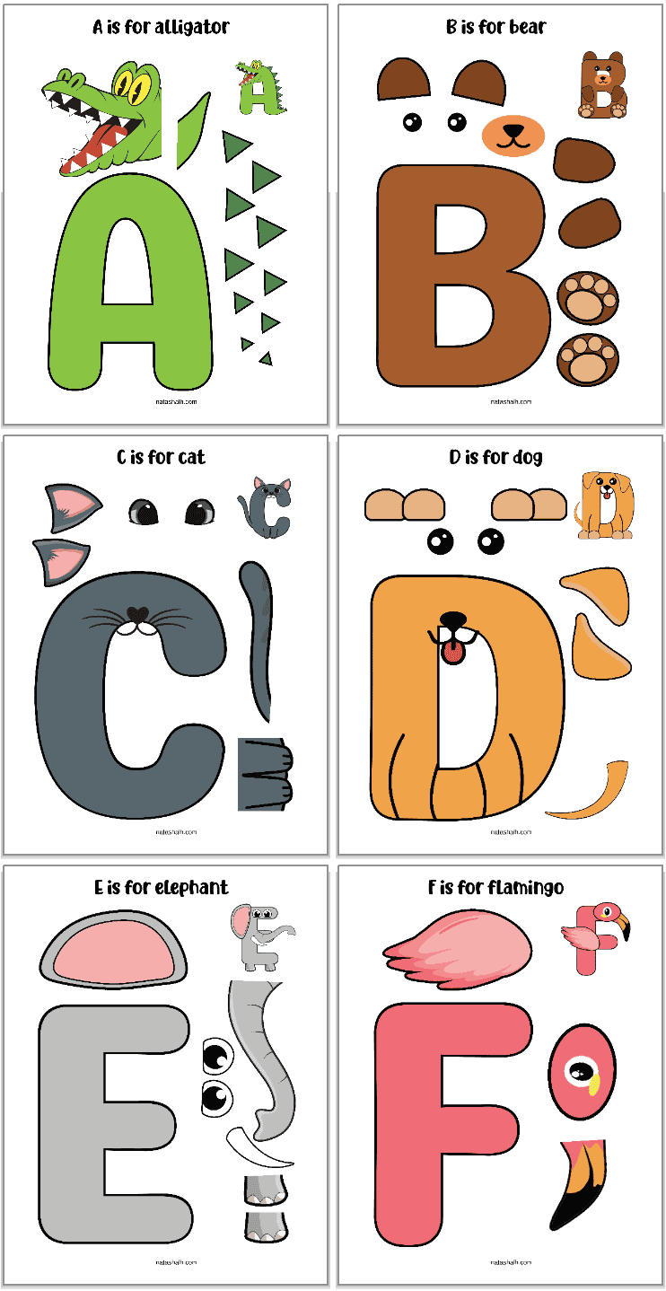 animal alphabet crafts with letters a - f