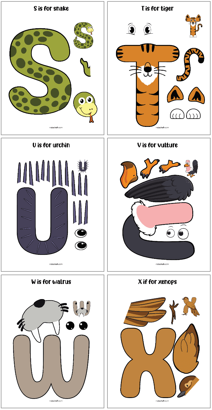 animal alphabet crafts with letters s- x