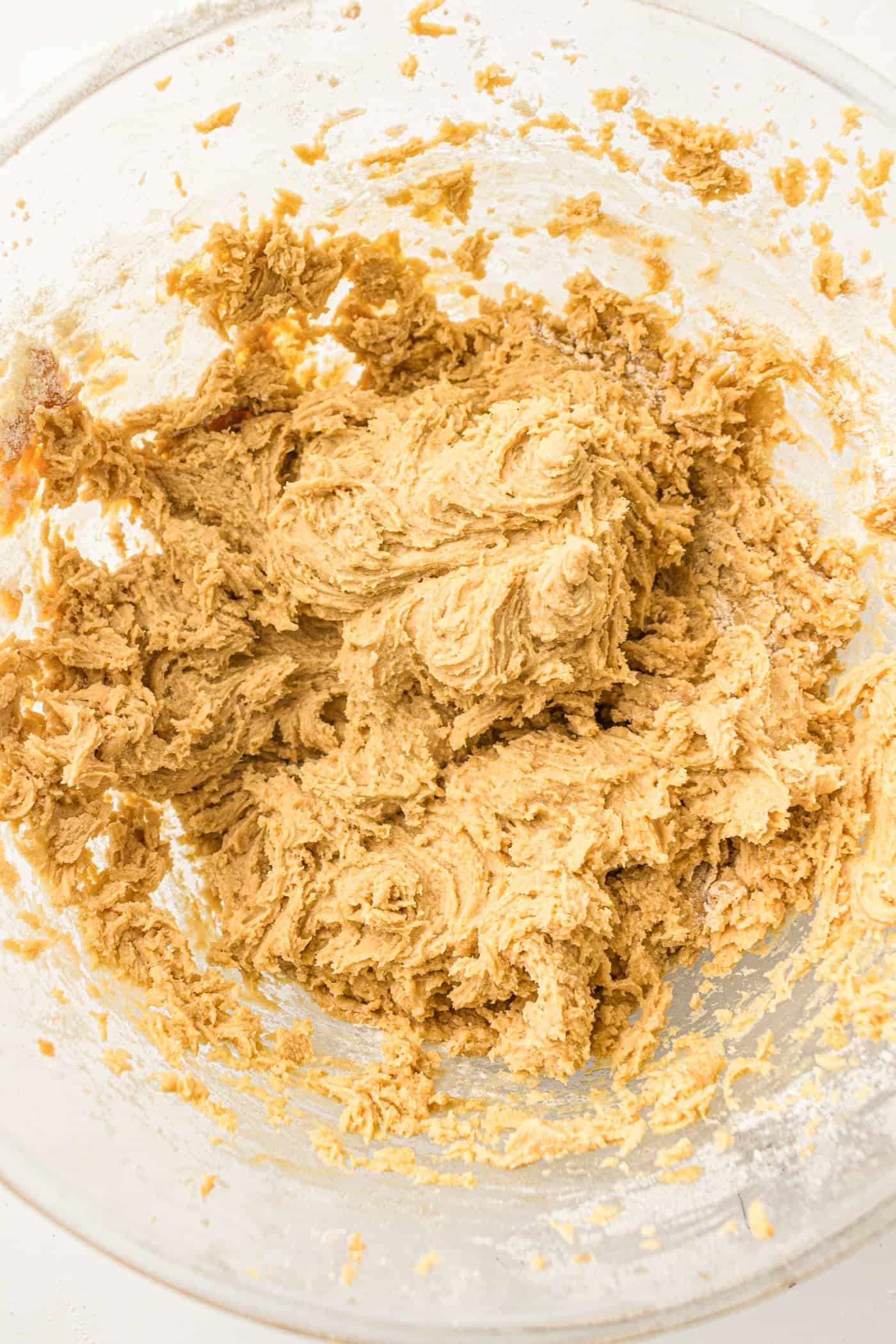 fully combined wet and dry ingredients for a bakery style sourdough discard chocolate chip cookie