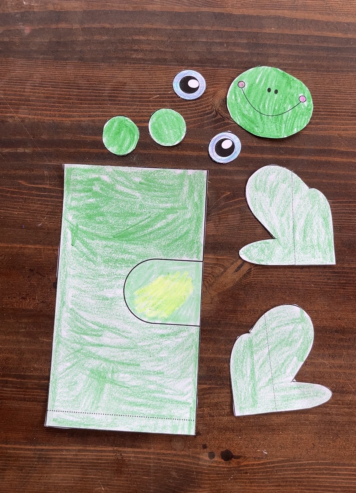 cut out pieces for a 3d frog paper craft