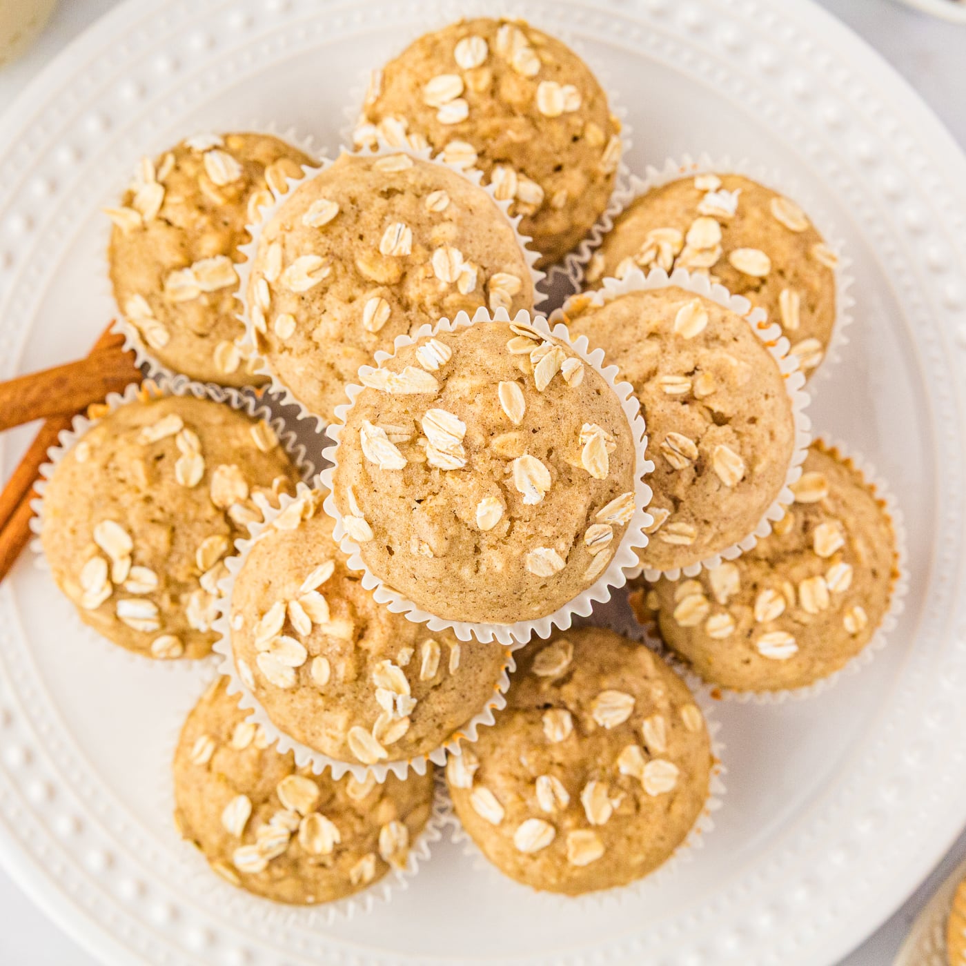 a top down view of q plate of gluten free oatmeal muffings