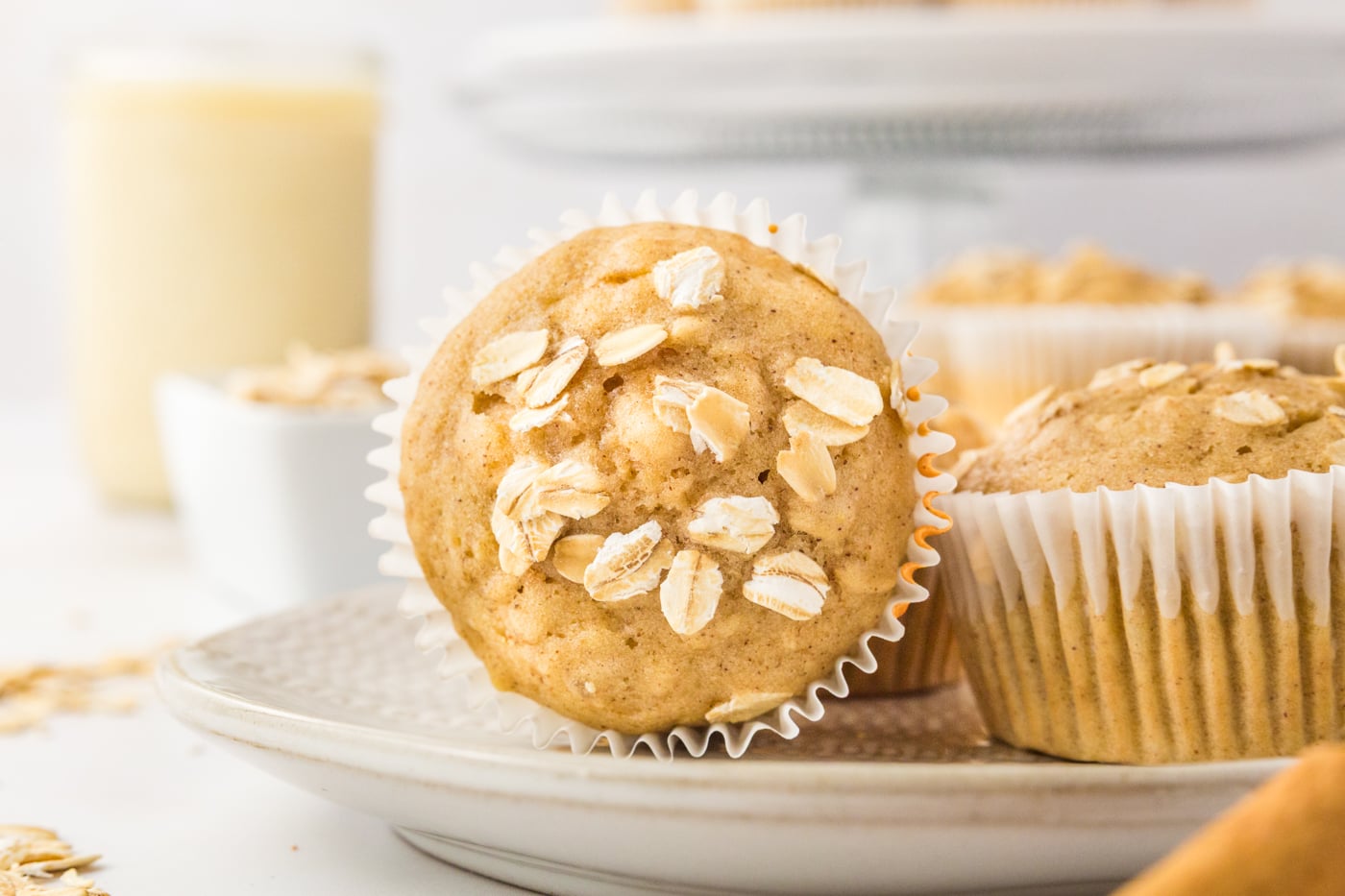a close up of gluten free oatmeal muffins on a plate