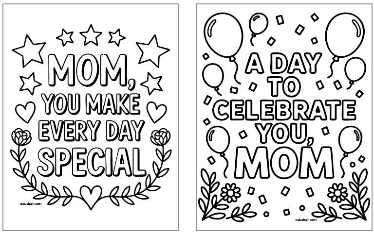 two simple Mother's Day coloring pages designed for kids to color