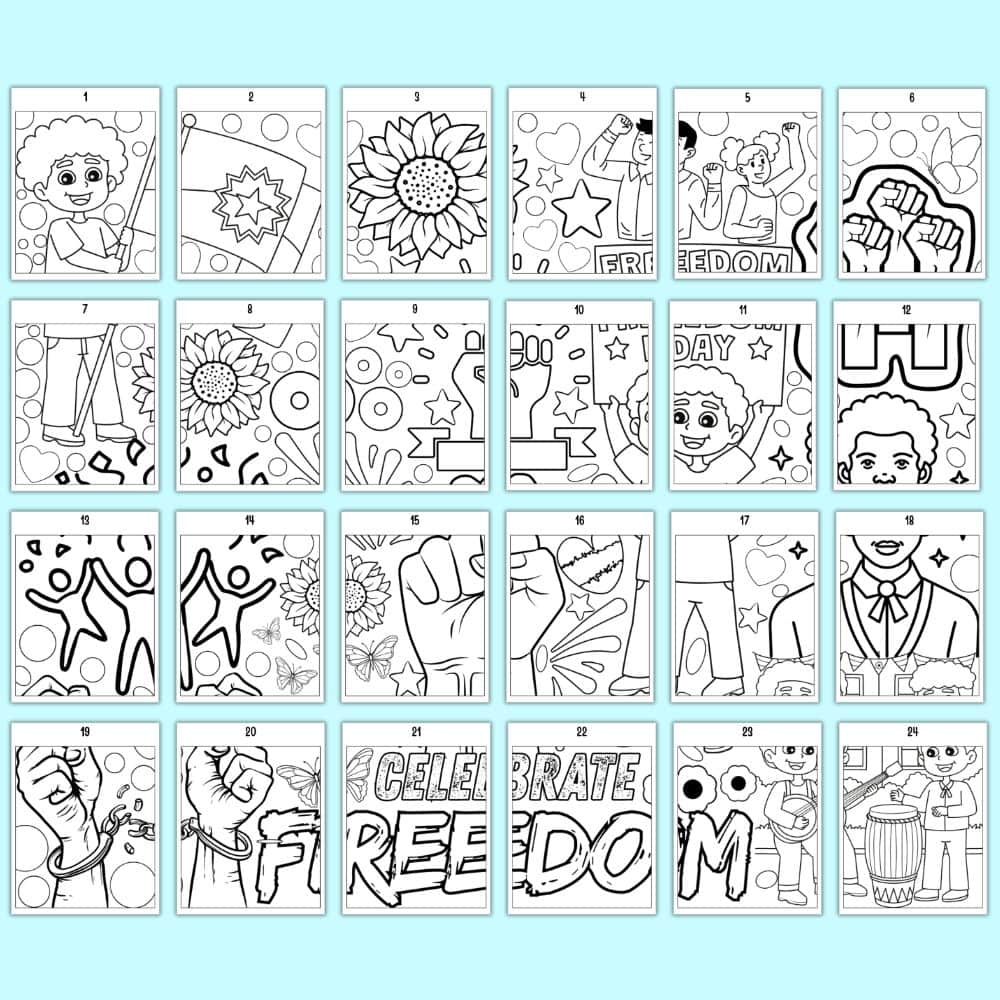 pages from a 24 sheet collaborative poster celebrating Juneteenth