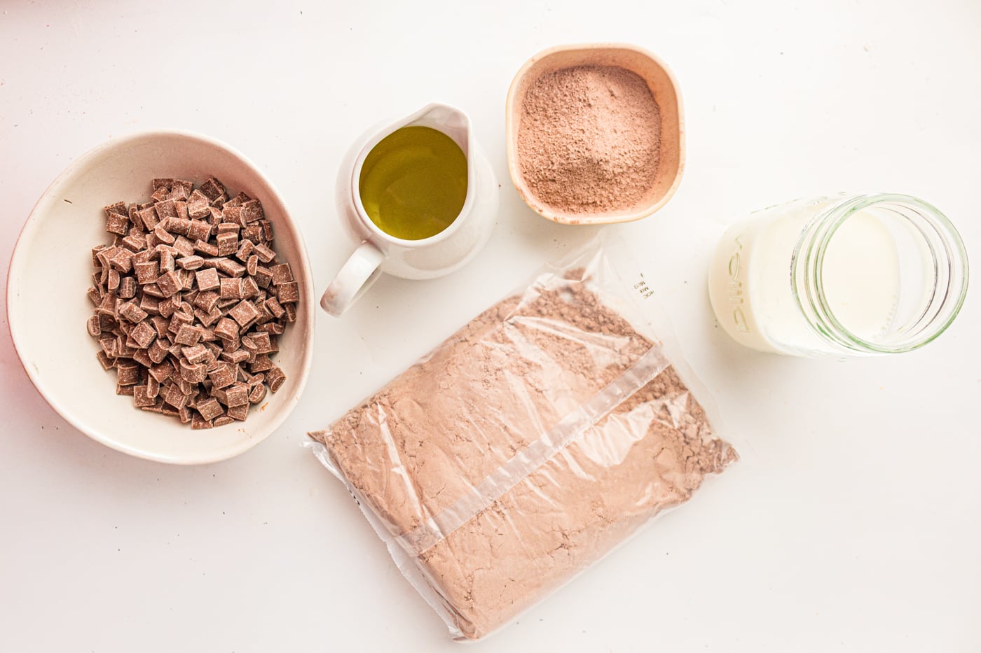 ingredients for a chocolate dump cake with cake mix