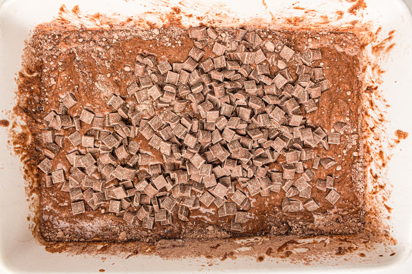 chocolate chunks on top of chocolate dump cake