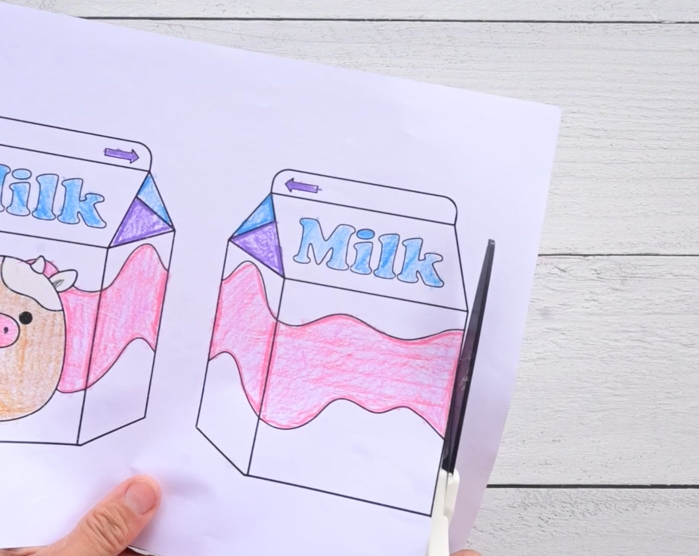 cutting out milk carton templates for making a paper squishy