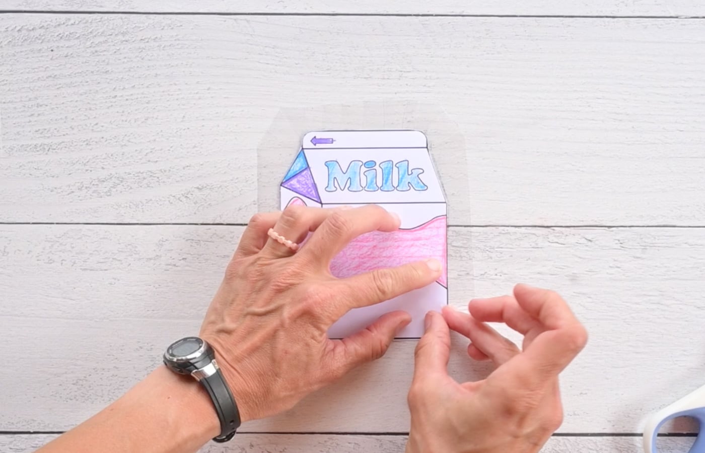 sticking back and front of paper milk carton squishy templates together