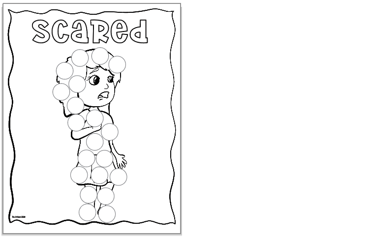 a dot marker coloring page showing a scared girl