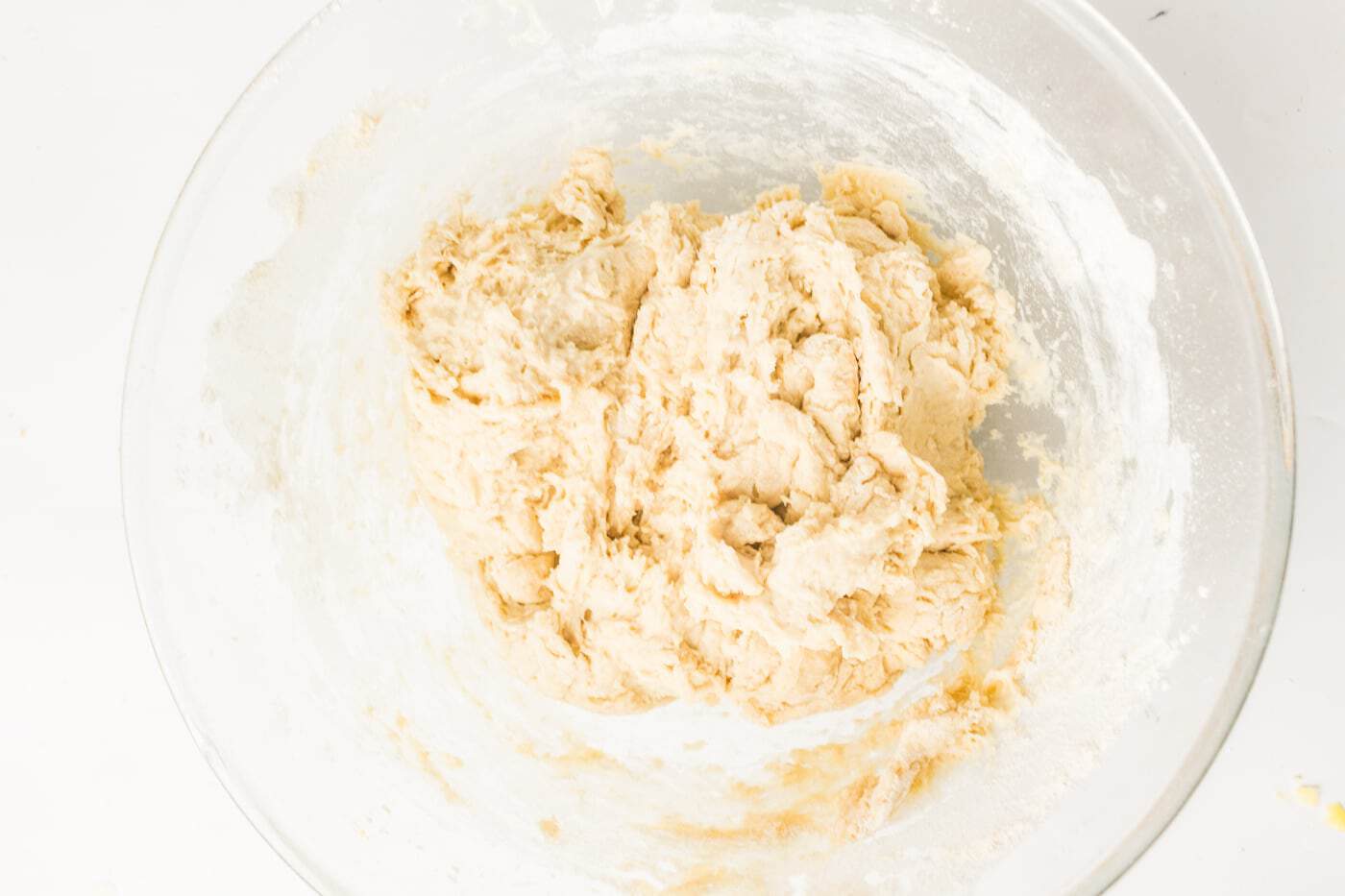 shaggy sourdough sandwich loaf dough in a bowl