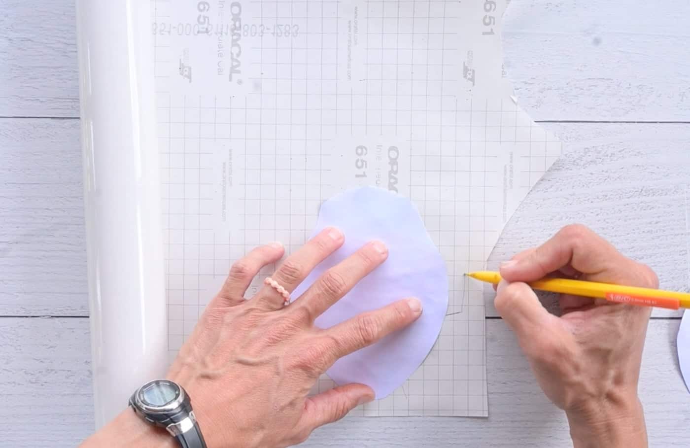 tracing on contact paper to laminate a paper squishy