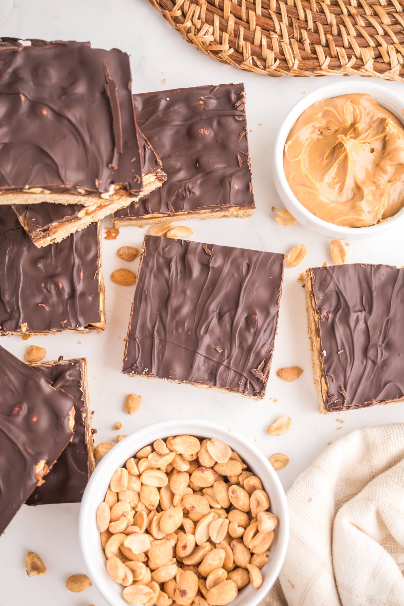 a top down view of dairy free healthy snickers bars