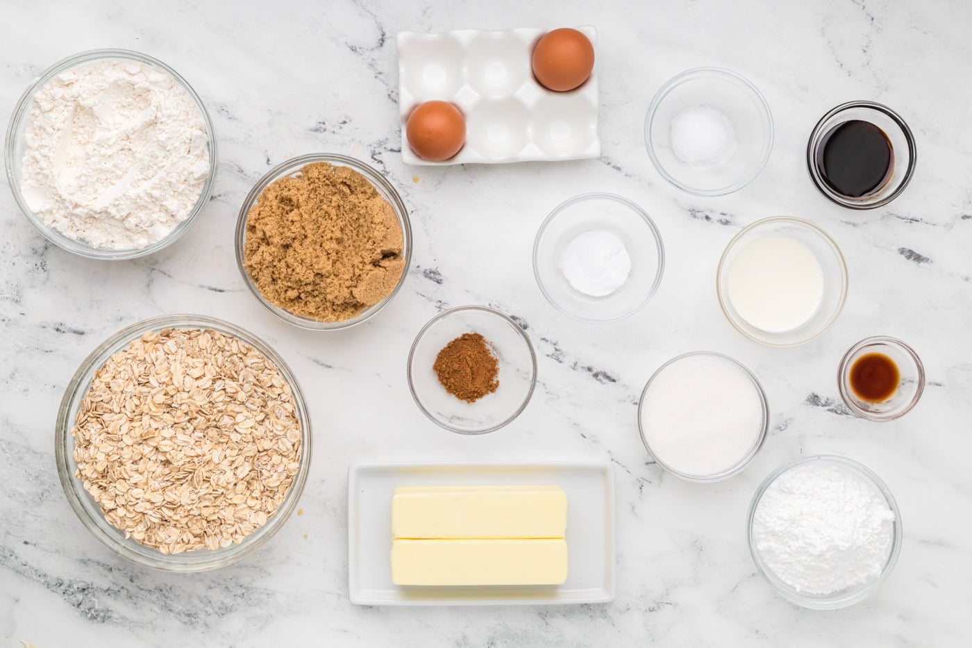 a top down photo of all ingredients needed to make homemade oatmeal cream pies