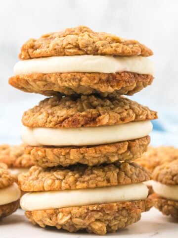 a stack of three homemade oatmeal cream pies