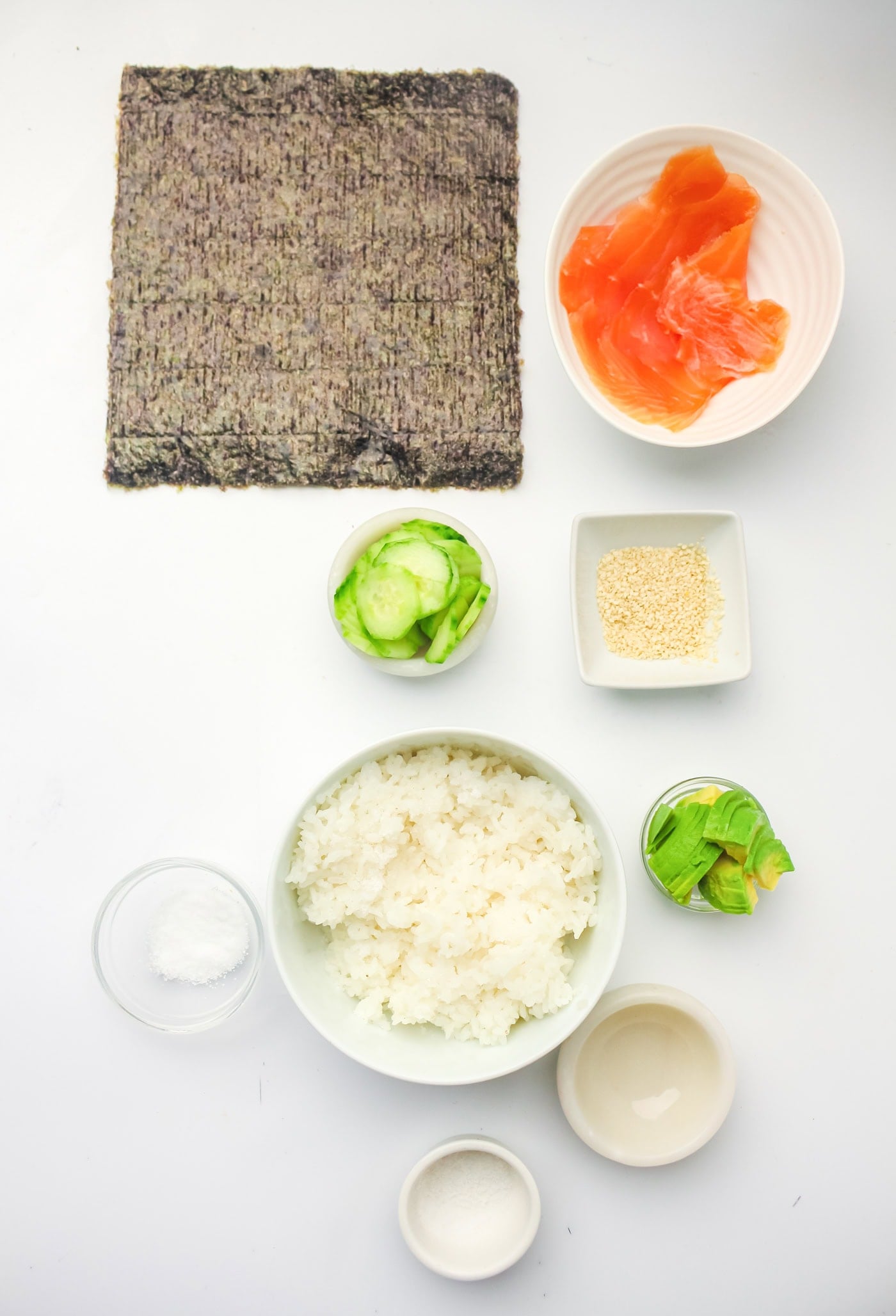 ingredients for ice cube tray sushi salmon rolls
