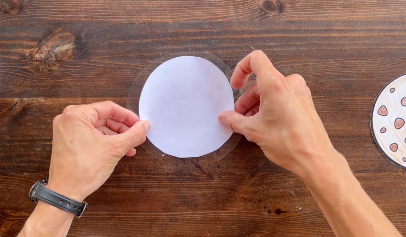 placing a cookie cut out face down on contact paper