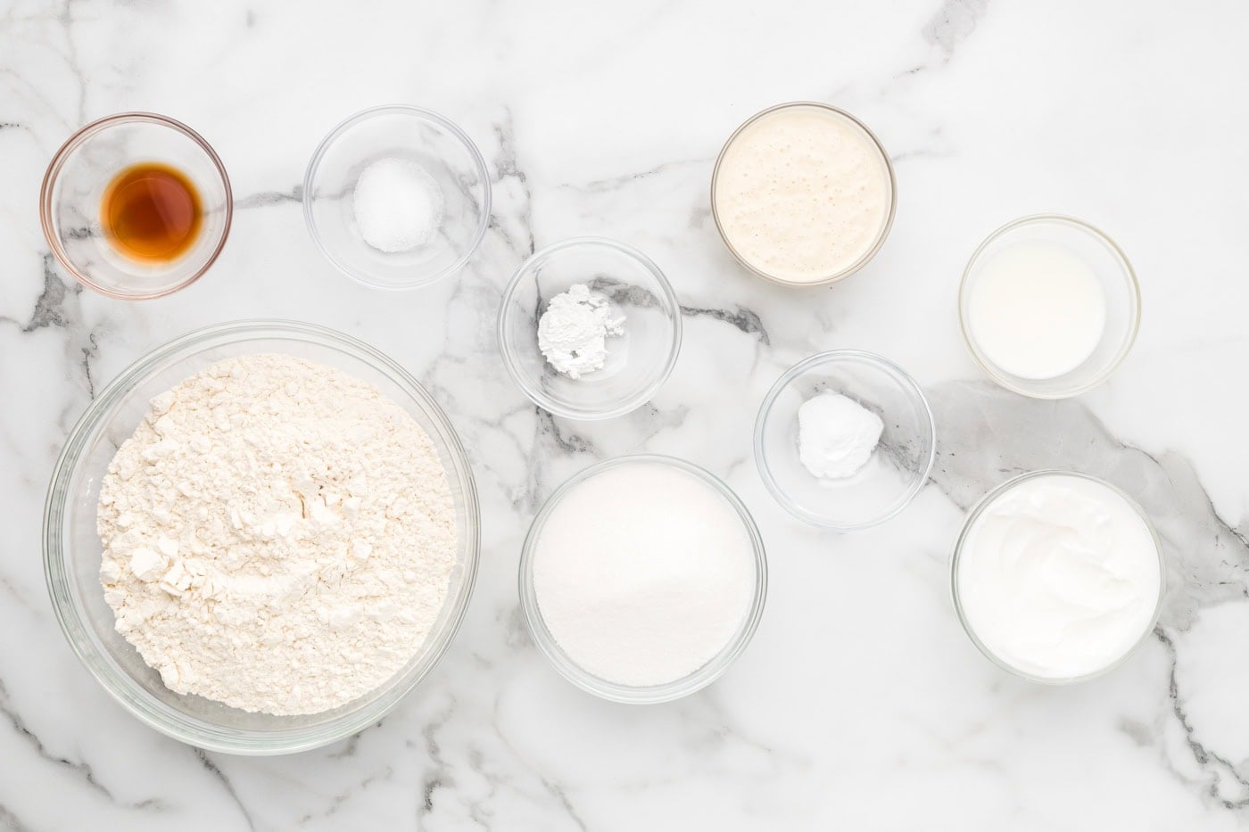 a top down view of mis en place ingredients for sourdough discard sugar cookies