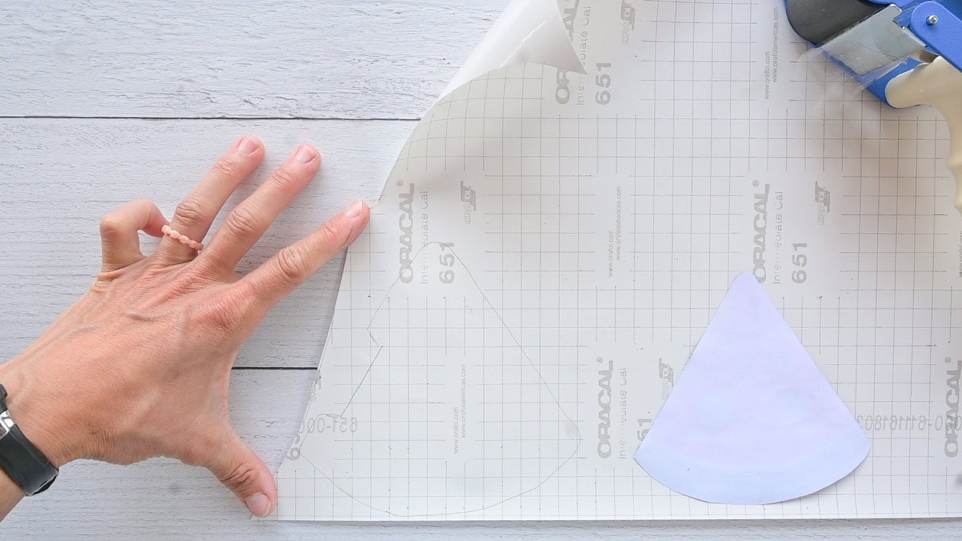 tracing contact paper to make a paper squishy watermelon