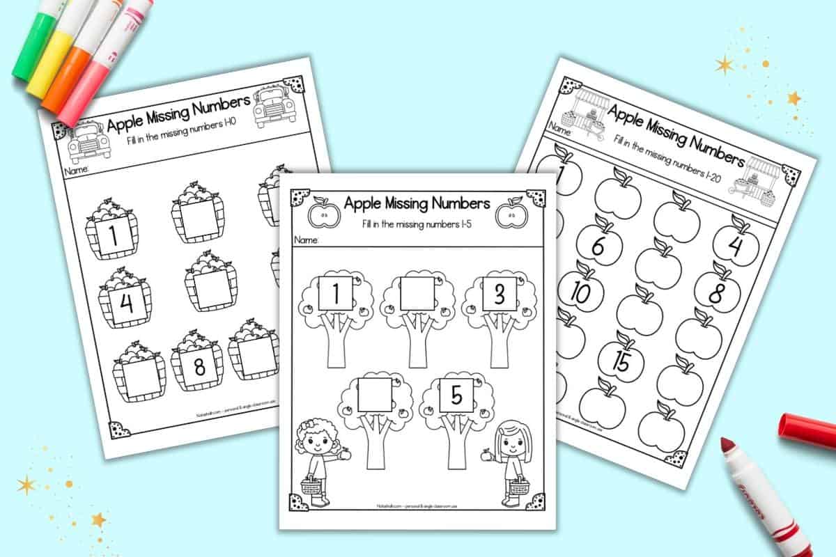 apple skip counting worksheets with an apple orchard theme