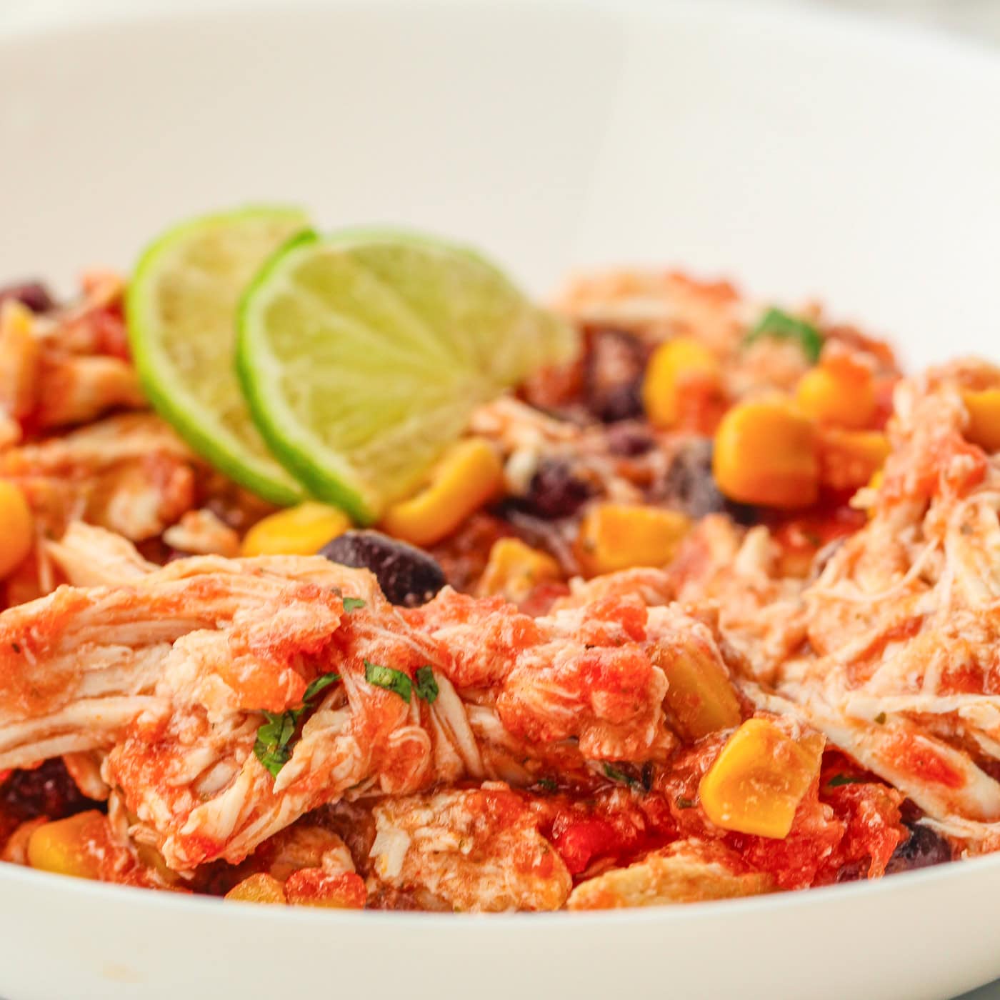 a plate of shredded salsa slow cooker chicken