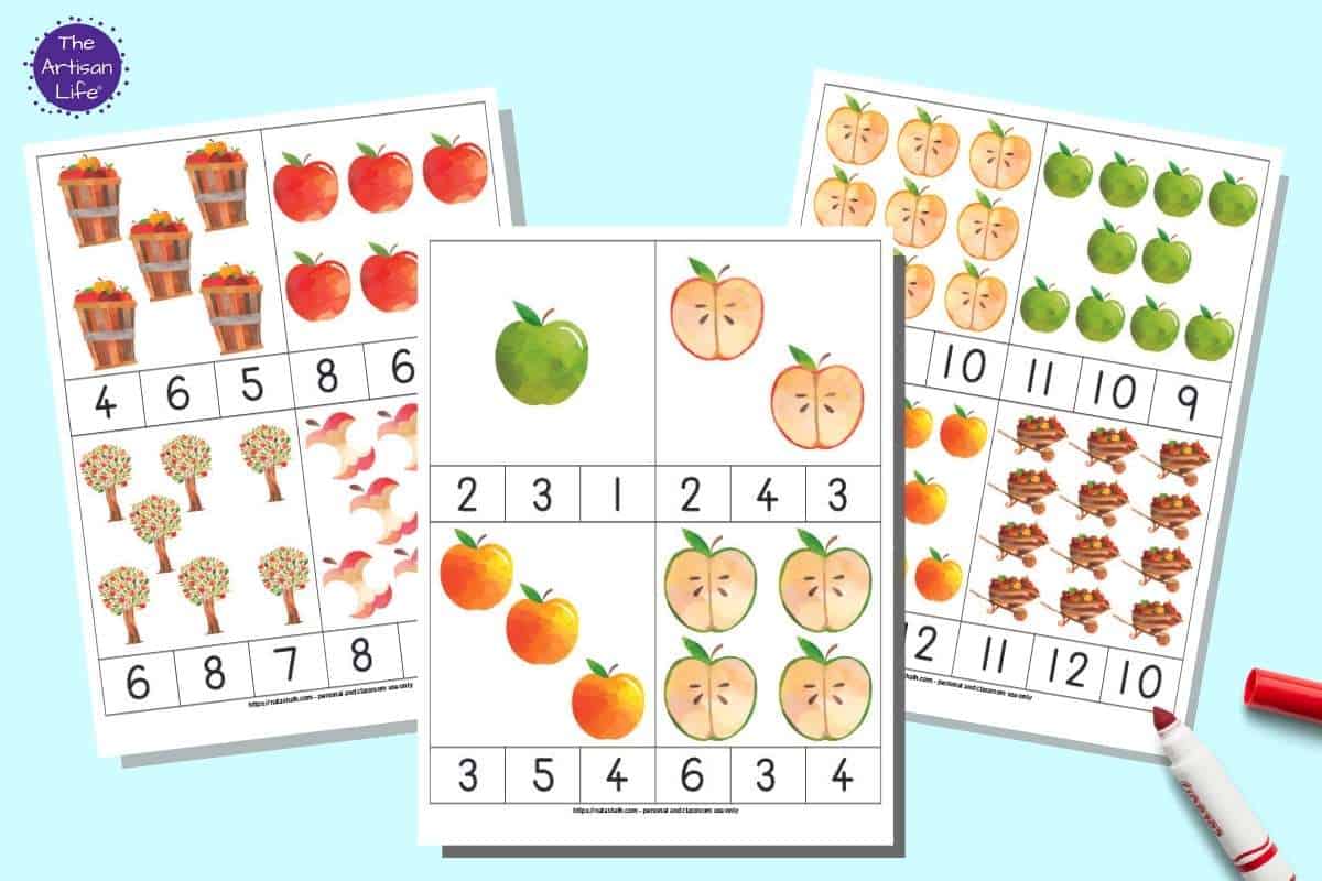 apple themed count and clip cards 1-12