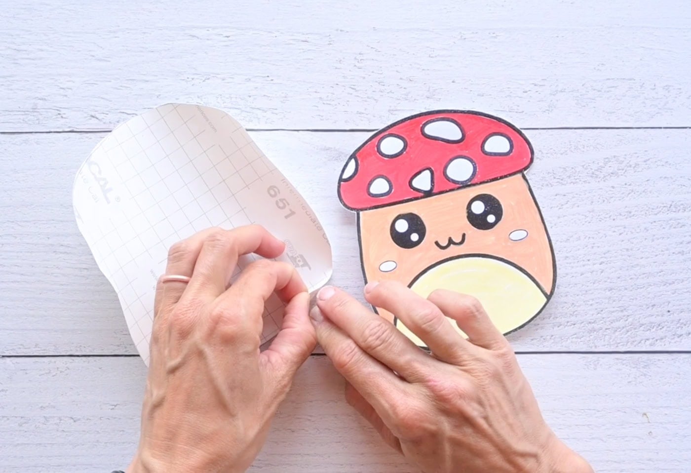 realign backing off front piece of contact paper for making a mushroom paper squishy
