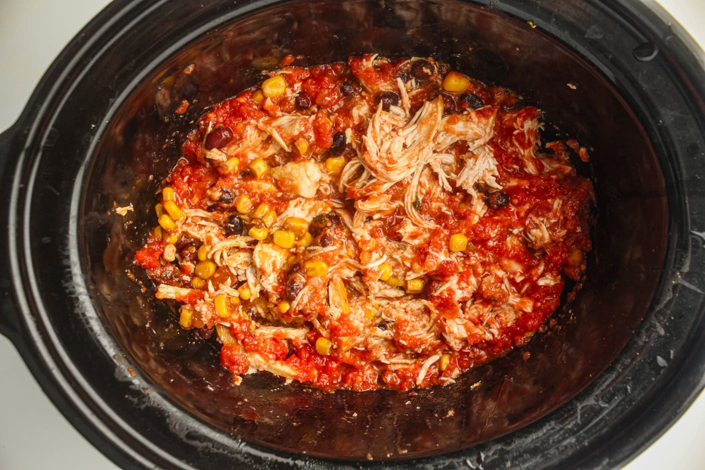 shredded salsa slow cooker chicken in a crockpot