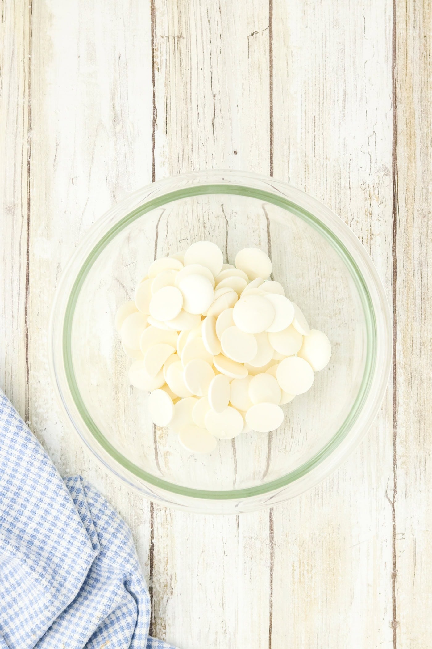white chocolate wafter melts in a bowl