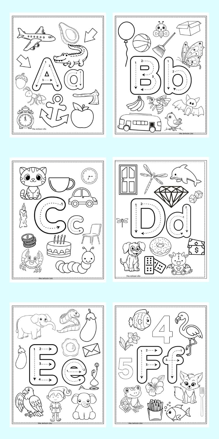 alphabet coloring pages a - f