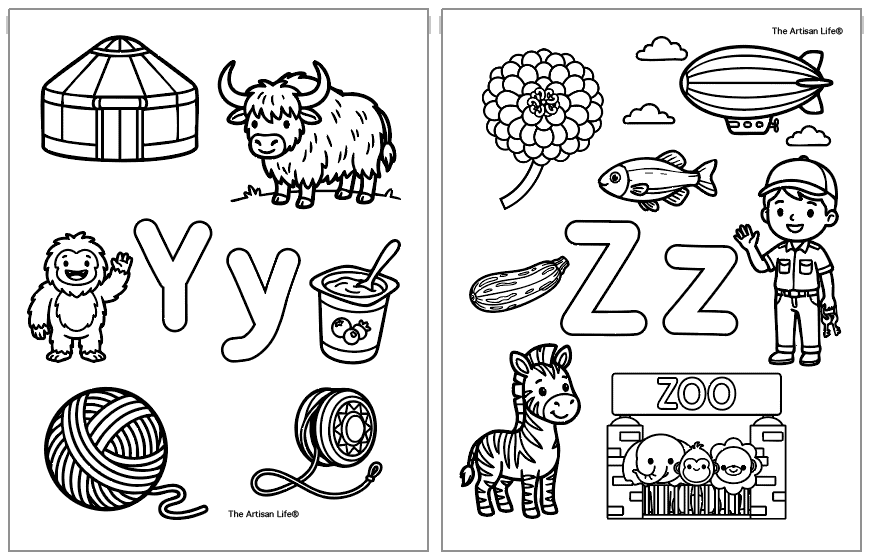 alphabet coloring pages y -z