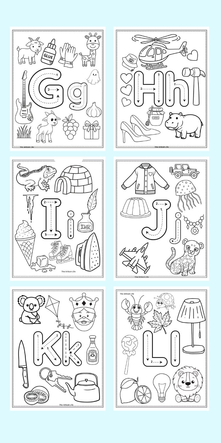 alphabet coloring sheets g- l