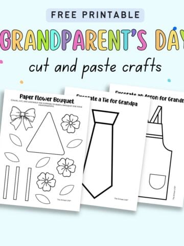 text "free printable grandparent day cut and paste crafts" with a preview of three crafts for young children