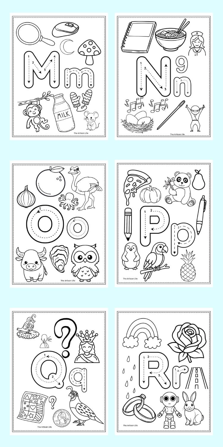 alphabet coloring sheets m - r