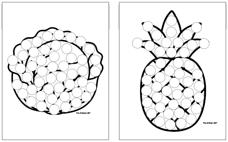 two grocery store dot marker pages. Images shown include a cabbage and a pineapple