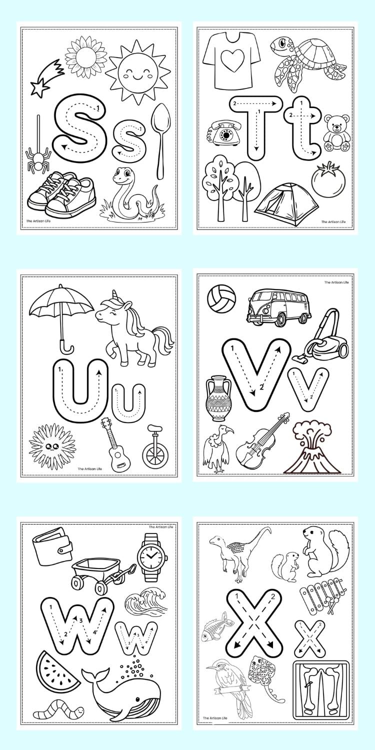 alphabet coloring sheets s - x