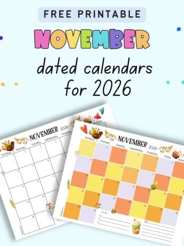 text free printable November calendar pages dated for 2026 with a preview of two calendar pages