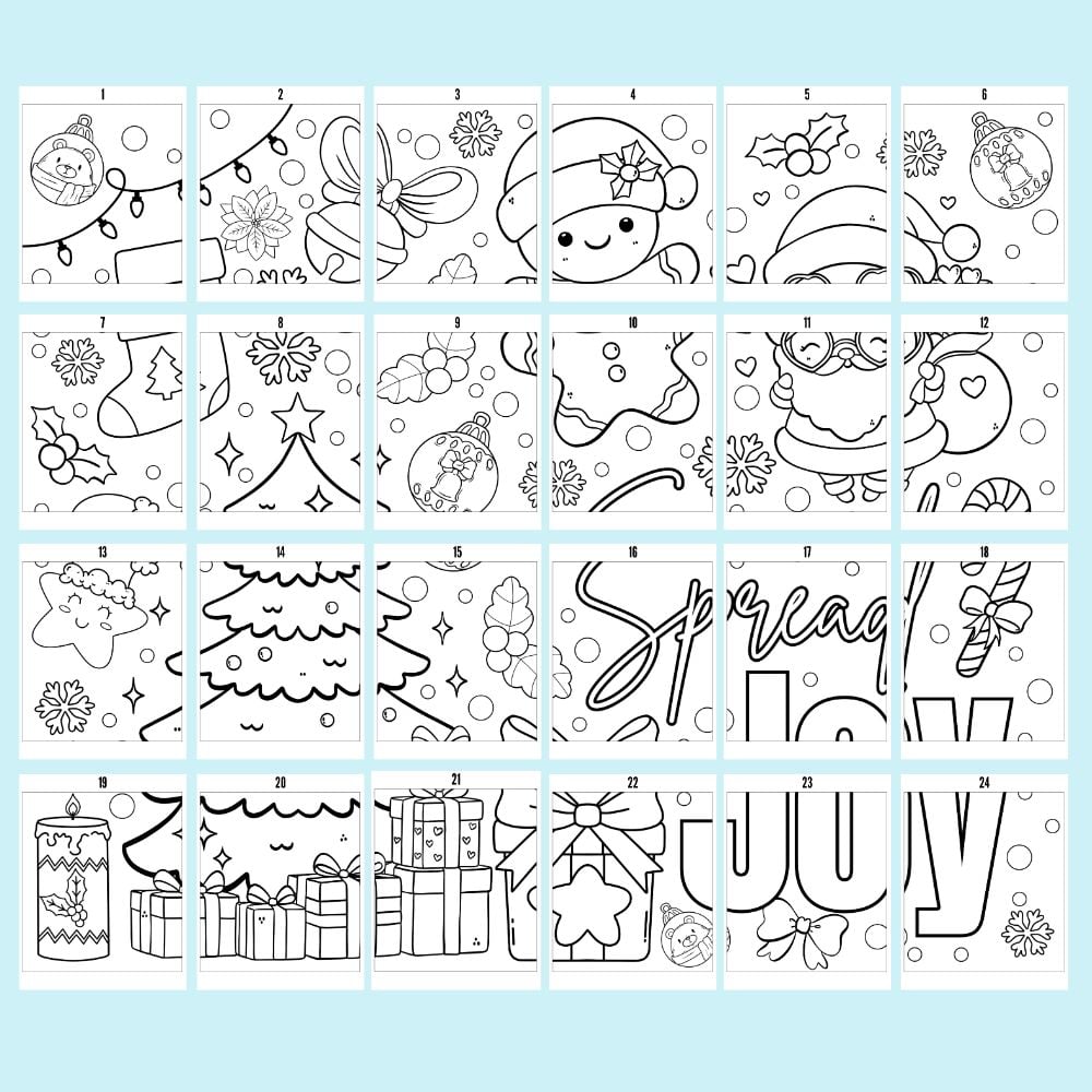 a preview of 24 pages of christmas themed collaborative poster