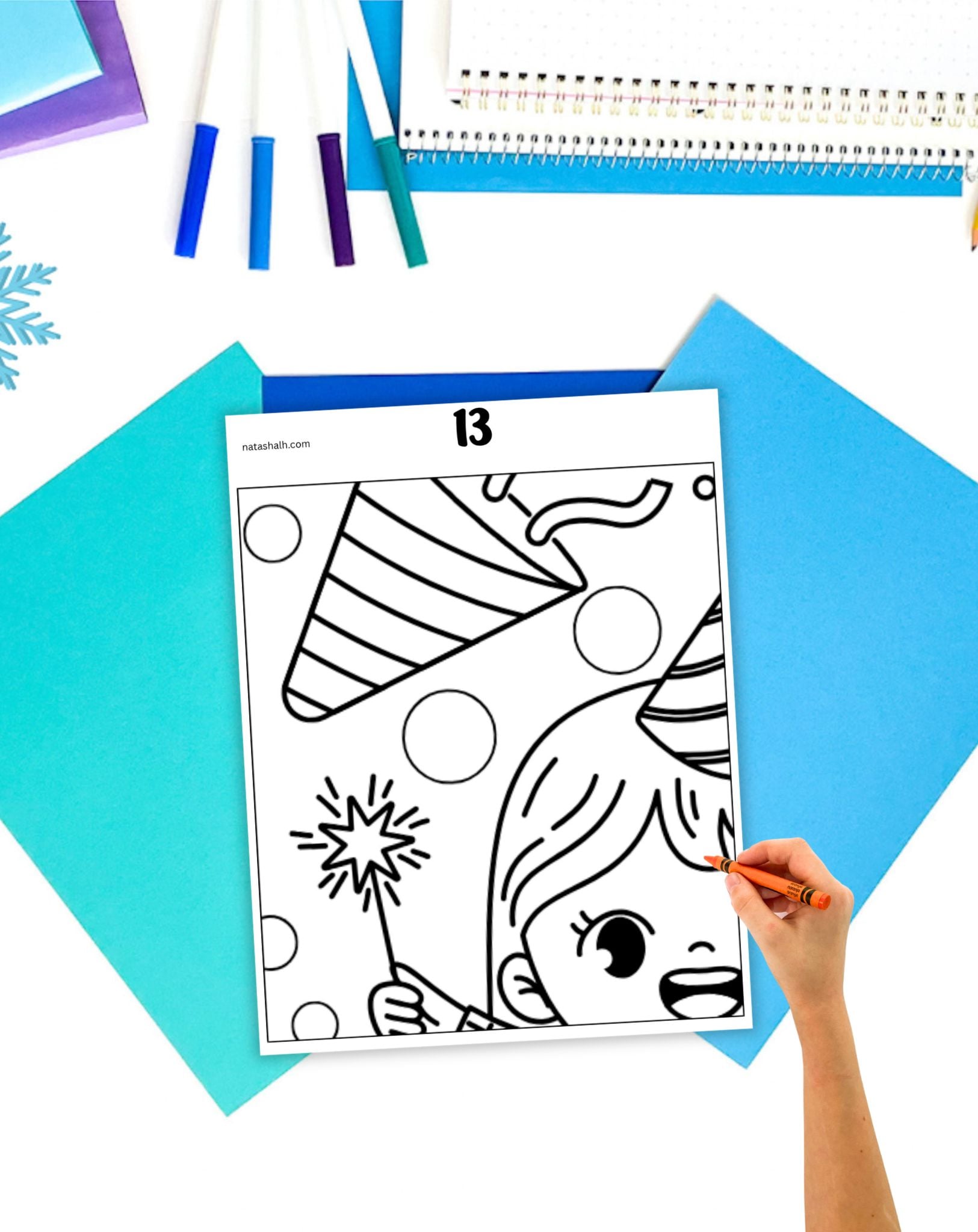 coloring a new year's themed collaboration poster piece with a girl and a sparkler