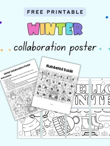 text "free printable winner collaboration poster" with a preview of six collaborative poster pages