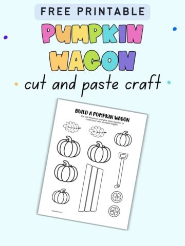 text "free printable pumpkin wagon cut and paste craft" with a preview of a printable page